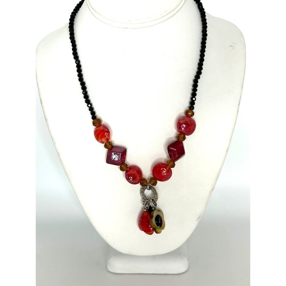 DayGlow Orange Necklace Glass & Acrylic Beads Glows Under Blacklight - Picture 4 of 10